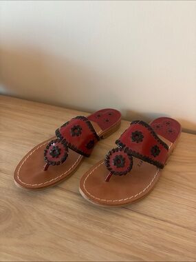 Jack Rogers Women’s Sandals, Red and Black leather size 7